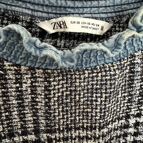 Zara Denim and Tweed Mini Short Balloon Sleeve Dress - Picture 2 of 3